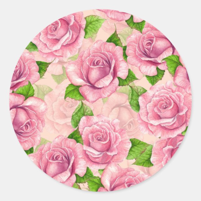 Sticker Rond Motif rose d'aquarelle rose (Devant)