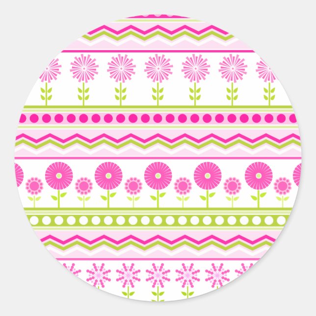 Sticker Rond Motif rose doux avec fleurs et points (Devant)