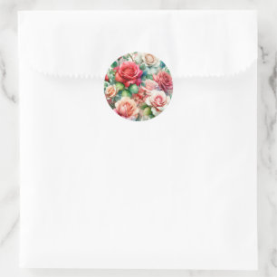 Sticker Rond Motif Rose Fantaisiste