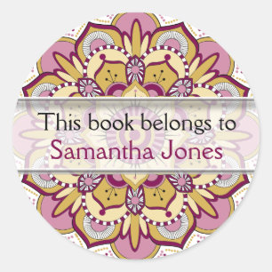 Sticker Rond Motif rose personnalisé de mandala des ex-libris