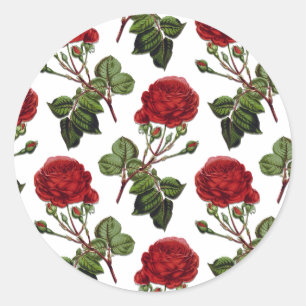 Sticker Rond Motif Rose Red Long Stem