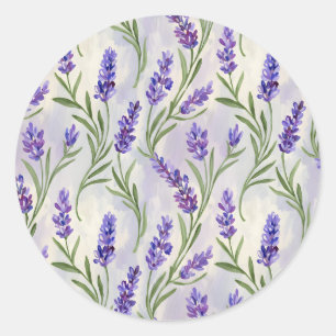 Sticker Rond Motif sans couture de fleurs de lavande à l'aquare