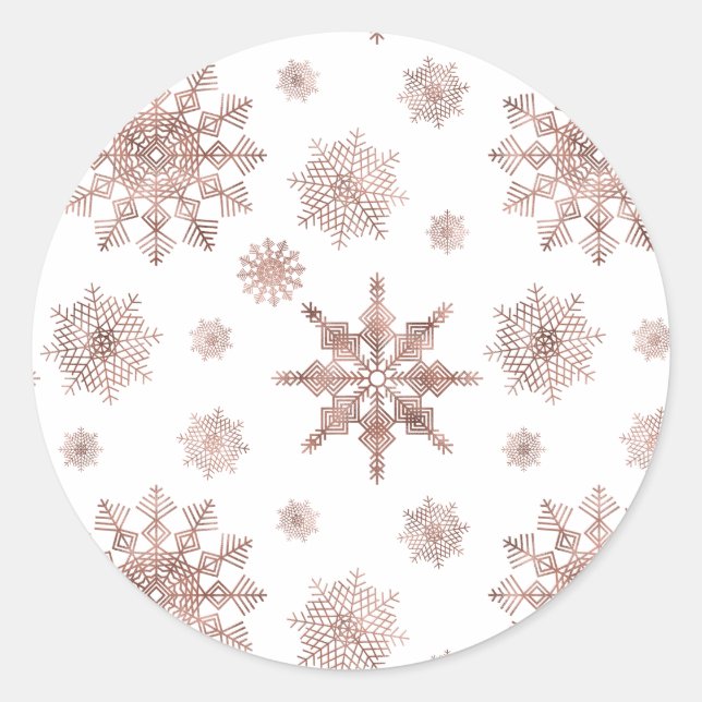 Sticker Rond Motif Snowflake Dans Faux Rose Couleur Or (Devant)