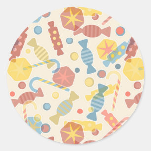 Sticker Rond Motif Sucres Et Bonbons