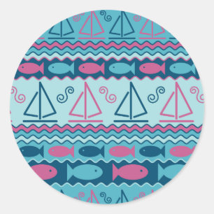 Sticker Rond Motif superbe de poissons et de voilier