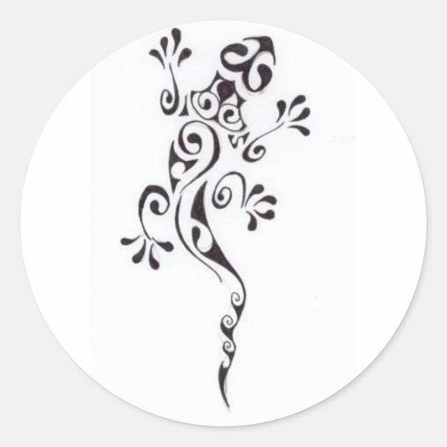 Sticker Rond Motif-tatouage-lézard-polyn-sien (Devant)