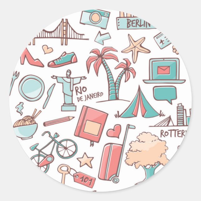 Sticker Rond Motif touristique Pastel (Devant)