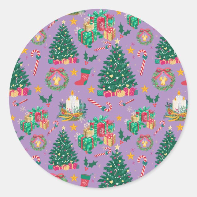 Sticker Rond Motif traditionnel de Noël pourpre (Devant)
