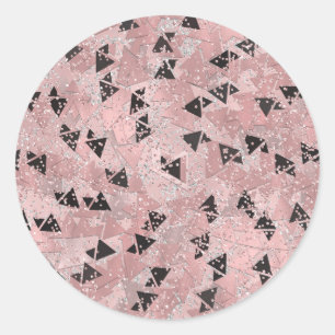 Sticker Rond Motif Triangles Rose Rouge Doré & Noir Brillants