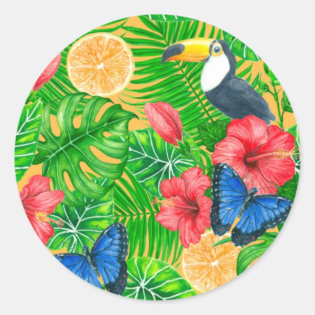 Sticker Rond Motif tropical (Devant)