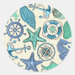 Sticker Rond Motif turquoise d'animaux de mer