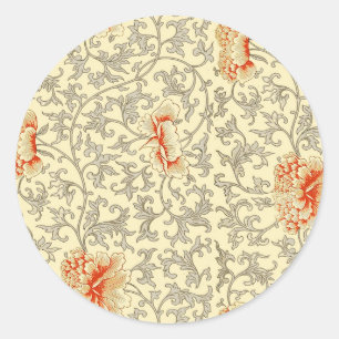 Sticker Rond Motif vintage d'Owen Jones : Floral corail gris