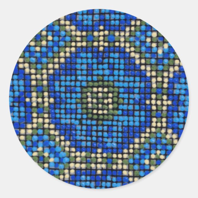 Sticker Rond Motif vintage en mosaïque bleue (Devant)