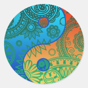 Sticker Rond Motif Yin Yang orange et bleu
