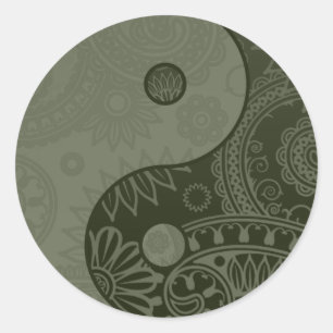 Sticker Rond Motif Yin Yang Sage Green