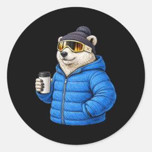 Sticker Rond Motifs Animaux Ours Polaire Après Ski Shirt Ski Ca