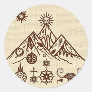 Sticker Rond Motifs de montagne inspirés des Celtes et des Inui