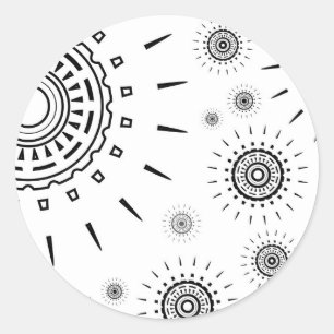 Sticker Rond Motifs d'éclats noirs sur fond blanc