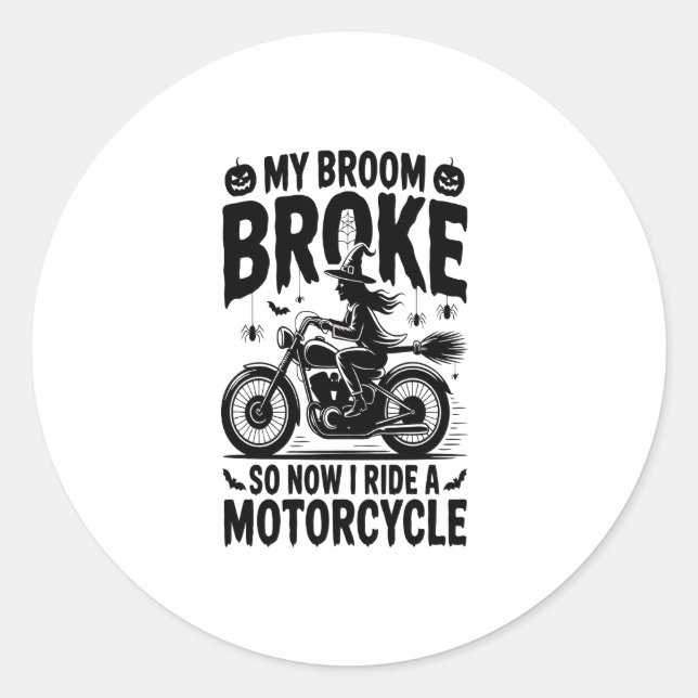 Sticker Rond Moto à cheval sorcière Halloween (Devant)