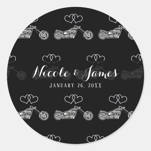 Sticker Rond Moto Black & Silver Hearts Mariage de moto (Devant)