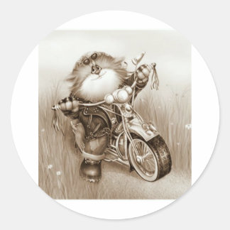 Sticker Rond moto-chat