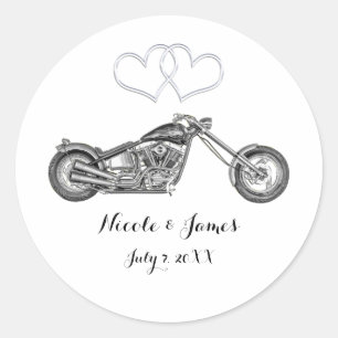Sticker Rond Moto & Coeurs Argent Biker Mariage Favoriser
