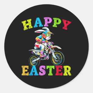 Sticker Rond Moto lapin cool Pâques Joyeux Jour de Pâques, Vélo
