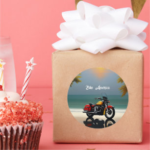 Sticker Rond Moto Parking près de l'océan