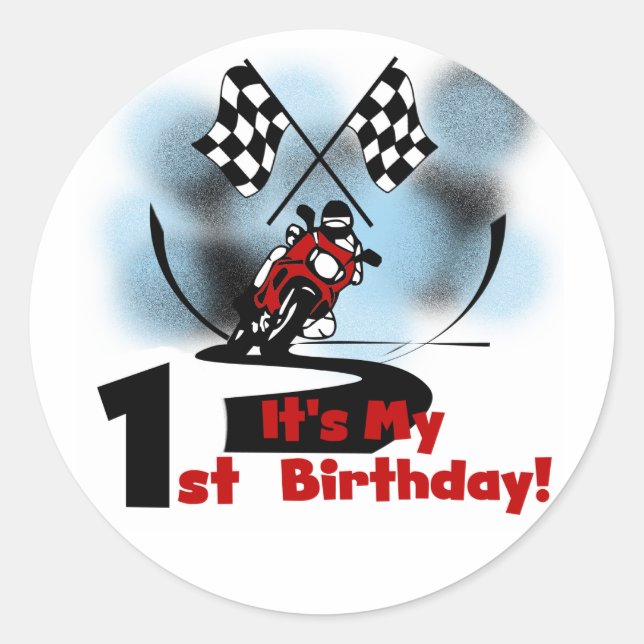 Sticker Rond Moto Racing 1er Anniversaire Tshirts et cadeaux (Devant)