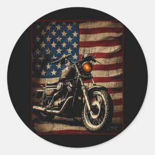 Sticker Rond Motocyclette Drapeau États-Unis Rétro Biker