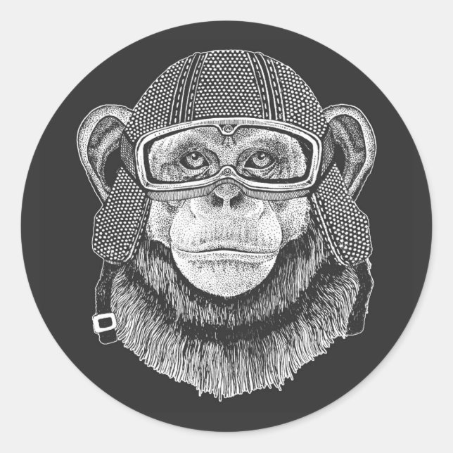 Sticker Rond Motocycliste Chimpanzé (Devant)