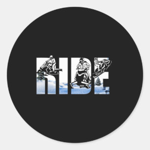 Sticker Rond Motoneige Motoneige Motoneige Hiver Sport Skieurs 