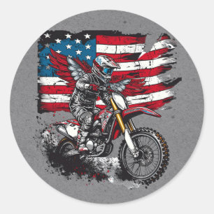 Sticker Rond Motorbike United States Drapeau 00e fête d'anniver