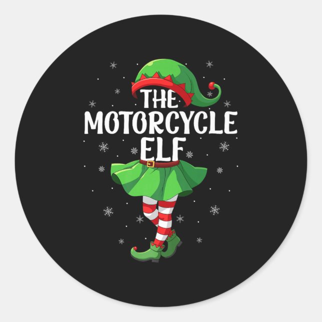 Sticker Rond Motorcycle Elf Christmas Girls Women Elf Squad Xma (Devant)
