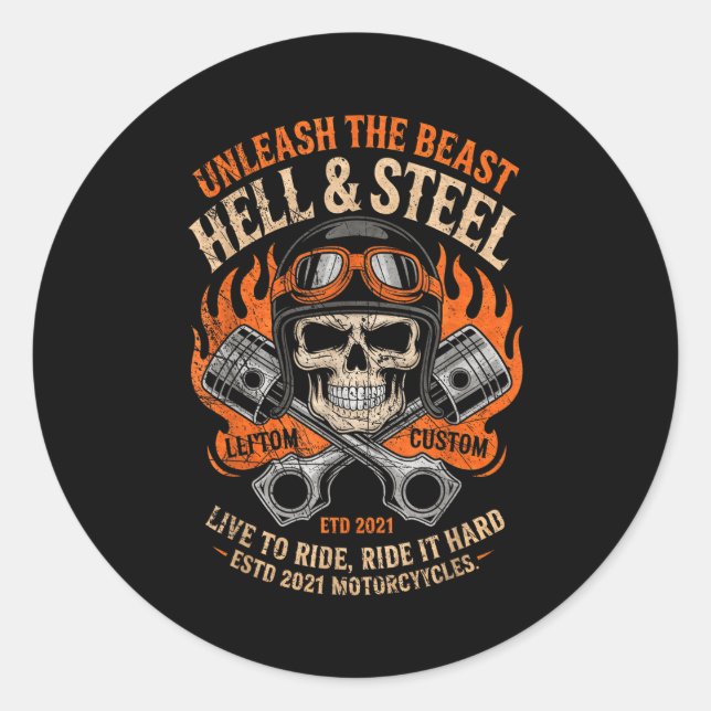 Sticker Rond Motorcycle Skull And Ston Crossbones For Men Biker (Devant)