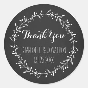 Sticker Rond Mots-clés vintage Merci de tableau de bord Mariage