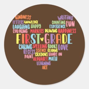 Sticker Rond Mots de l'enseignant de première année Coeur 