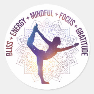 Sticker Rond Mots d'inspiration pour la gratitude yoga pose ble