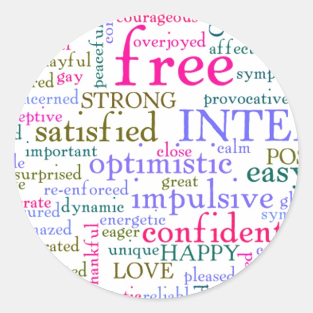 Sticker Rond Mots stimulants (Devant)