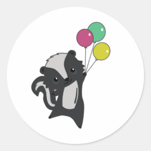 Sticker Rond Mouches De Skunk Avec Ballons Colorés