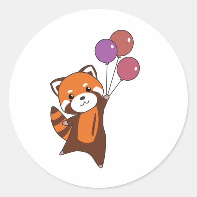 Sticker Rond Mouches Rouges Panda Ballons mignons Animaux Pour  (Devant)