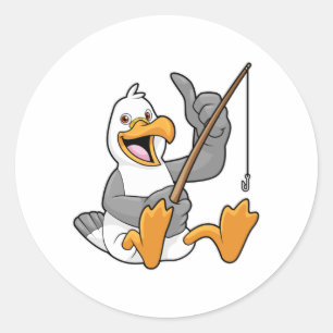 Sticker Rond Mouette à pêche avec bâton de pêche