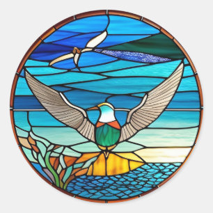 Sticker Rond Mouette au-dessus de l'océan