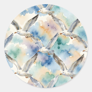Sticker Rond Mouettes à l'aquarelle motif sans couture Maison C