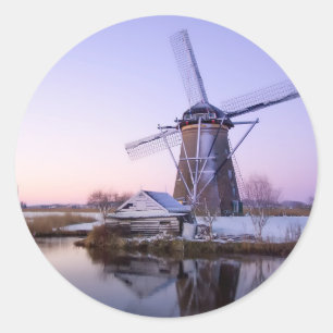 Sticker Rond Moulin à vent au lever du soleil hollandais autoco