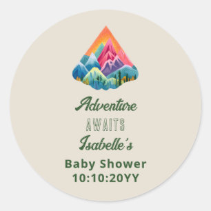 Sticker Rond Mountain Adventure Attend le Baby shower