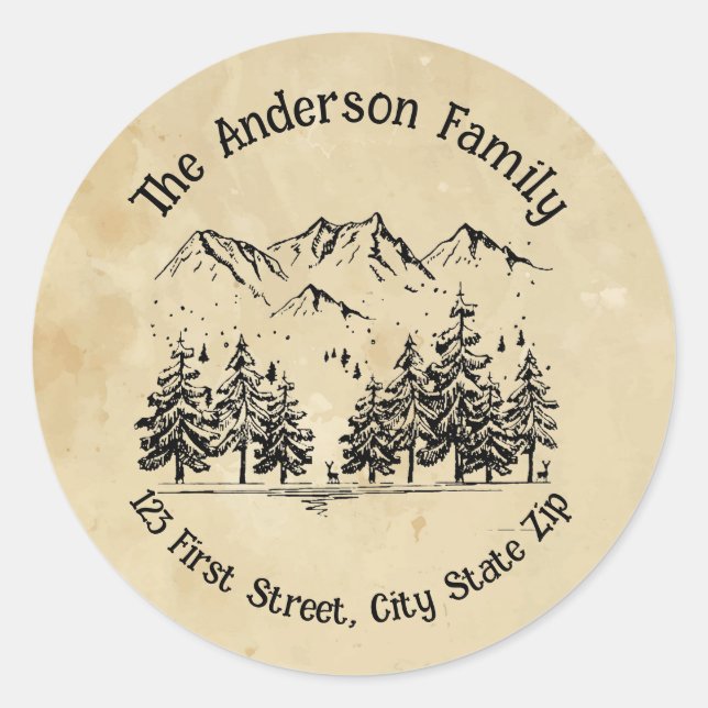 Sticker Rond Mountain Forest Trees Wilderness Landscape Scenery (Devant)