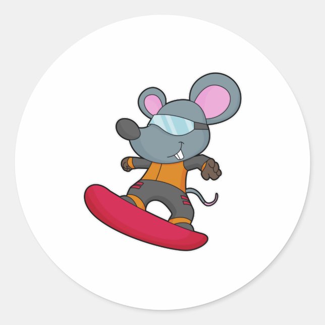 Sticker Rond Mouse as Snowboarder (Devant)