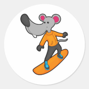 Sticker Rond Mouse as Snowboarder