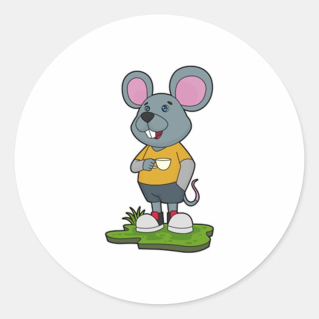 Sticker Rond Mouse with Coffee cup (Devant)